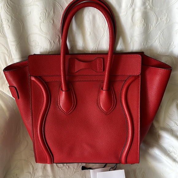 Red Celine Micro Luggage handbag. Used once. Comes with dust bag. - Picture 3 of 8
